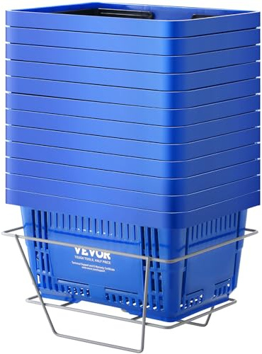 VEVOR Shopping Basket, Set of 12, 24L Durable Plastic Grocery Basket with Handle and Stand, 16.73 x 11.61 x 8.86 inch Portable Shop Basket Bulk Used for Retail Store Supermarket Grocery Shopping, Blue