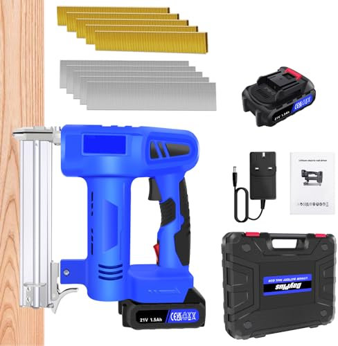 21V Electric Nail Gun Heavy Duty 2-in-1 Metal Staple/Nail Gun Electric Staple Gun Type 18G Nails Gun Cordless Brad Nailer Stapler with Battery and Charger, Woodworking Upholstery Staple Gun for DIY