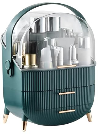 Porta Trucchi Organizer Trucco Facile da Pulire Skincare Organizer Bagno Antipolvere Makeup Contenitore con Maniglie Organizzatori Cosmetici per Creme Pennelli Accessori