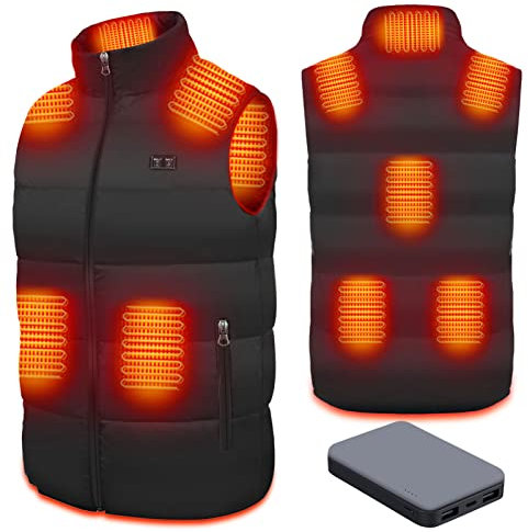Lommegy Gilet Chauffant Homme Femme 16000mAh Batterie Incluse, Veste Chauffante Électrique avec 8 Zones et 3 Températures Réglables, Lavable USB Vêtements Chauffants pour Moto Chasse Pêche