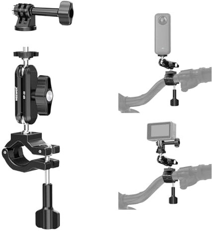 NEEWER Action Camera Pole Mount with Two 360° Ball Heads 1/4 Screw Action Camera Adapter, Holder Clamp for Motorcycle Bike Handlebar, Compatible with GoPro Hero13 12 11 10 9 Max360 Insta360 DJI Osmo