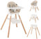HONEY JOY Baby High Chair, 6 in 1 Convertible Wooden Highchair for Babies and Toddlers/Chair/Bar Stool, Removable Double Tray & Reversible Footrest, Safety Harness for Infant Boys Girls (Beige)