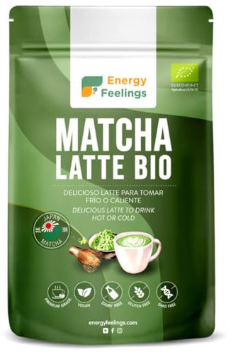 Energy Feelings Matcha Latte in Polvere Bio 200g. Mix Bibita Vegetale con Tè Matcha Verde Biologico Premium Giapponese. Tè Solubile Istantaneo, Antiossidante Naturale