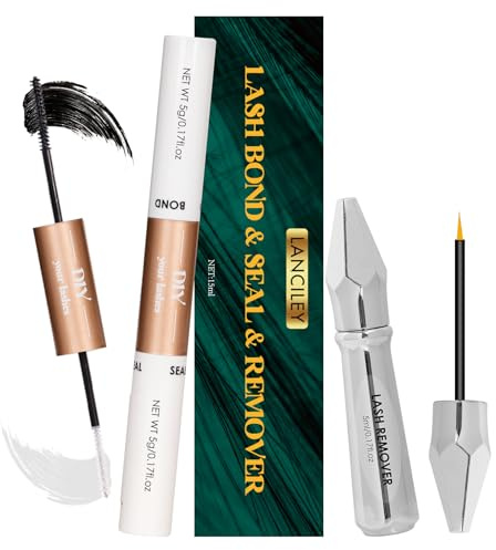 Lanciley Lash Bond and Seal Kit with Remover Strong Hold Cluster Lashes Glue Waterproof Lash Adhesive 2 In 1 EyeLash Bond and Seal Long Lasting Eyelash Glue Quick to Apply for DIY Cluster Lashes