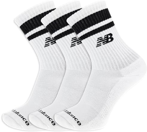 New Balance Unisex Sport Essentials Crew Sock 3 Pair Pack, White Black, Large
