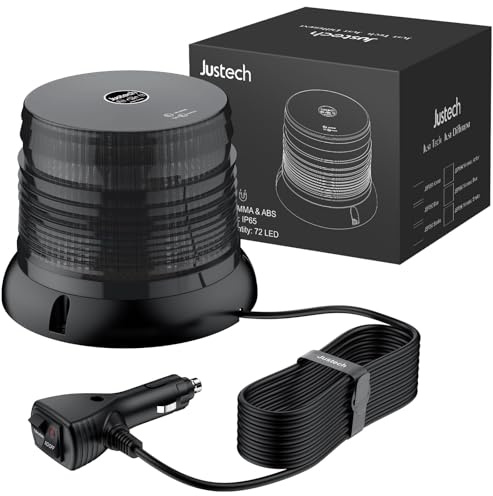 Justech 12/24V Rotating Beacon Light 72 LED Emergency Warning Flash Light Amber Strobe Light 6 Flash Modes with Magnetic Base for Vehicle