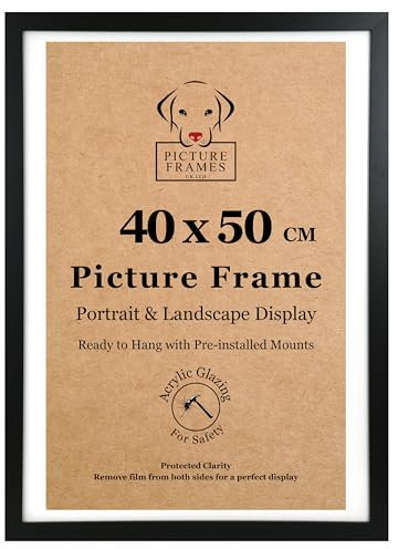 40x50 CM Black Picture Frame – Large 40x50cm Display, Poster Size Photo Holder, Black Frame for Wall Mount, Wooden Style, 40 x 50 cm Format, Ideal for Prints & Artwork