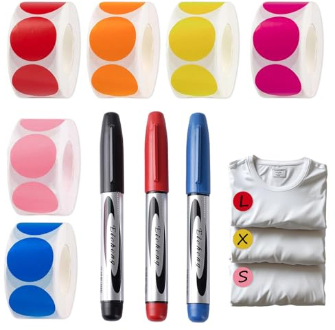 3000 Stück Klebepunkte bunt, 25 mm farbige Markierungspunkte selbstklebend rund, Etiketten Sticker für Schule Büro Haushalt, 6 Rollen mit 3 Markierstiften, Klebepunkt Aufkleber zur Organisat