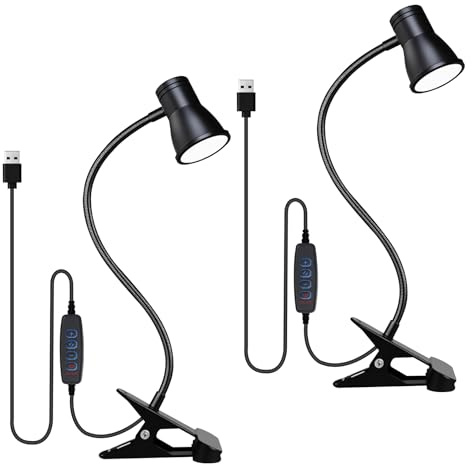 GAOUTO 2 stycken läslampor sängklämma, LED svanhals lampa med 3 färgtemperaturer, 360° justerbar, 10 dimnivåer klämlampa säng med 2 m kabel, sänglampa för sovrum skrivbord och läsning
