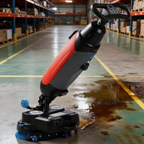 QIANG Walk Behind Floor Scrubber Dryer,16.9 Scrub Path, 2x250W Brush Power & 4.5L+7.5L Dual Tanks,Coverage 13000 Sqft/H,for Wooden Floors,Tiles,Terrazzo,Marble,Cement Floors Red