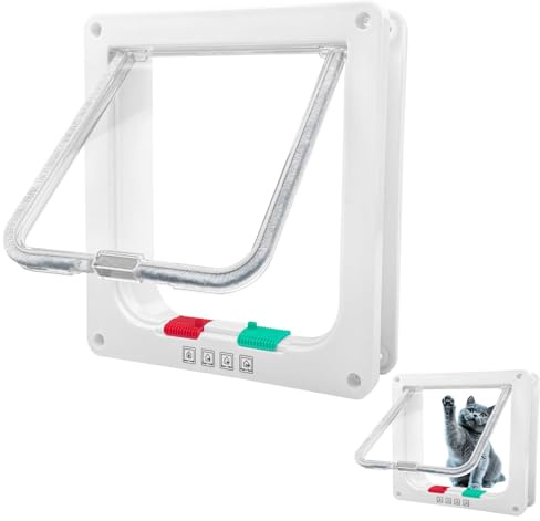 Katzentür für Fenster, 19.8 * 19.8CM Fliegengittertüren und Schiebetüren,4 Wege Verriegelung große Katzentür,Fliegengittertüren und Schiebetüren,Hundeklappe für Haustiere, Innen Außentür, Weiße.