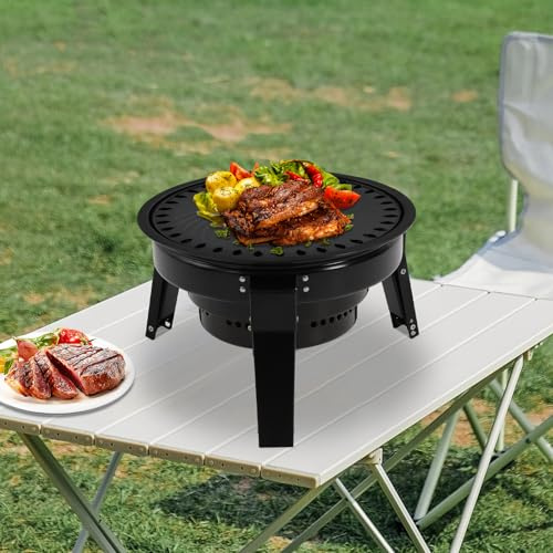 Barbecue pliable portable et réglable au charbon de bois - Barbecue de table - Barbecue de camping - Barbecue de pique-nique - Barbecue au charbon de bois amovible - Avec poêle à griller et sac de