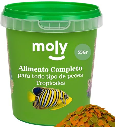 MOLY Alimento para Peces de Agua Caliente 365 ml | Comida Peces Tropicales 55 gr en Escamas | Fórmula Rica en Nutrientes y Micronutrientes