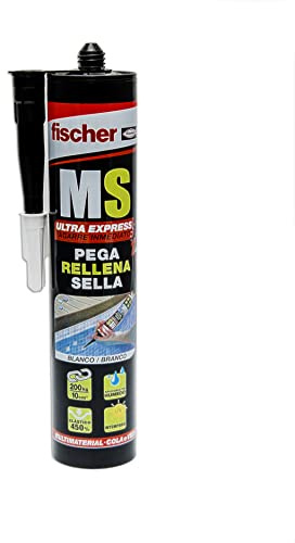 fischer - sellador de juntas MS Ultra Express (cartucho 290 ml) polímero para pegar y sellar diferentes materiales, excelente resistencia de decoloración, sin silicona, color blanco