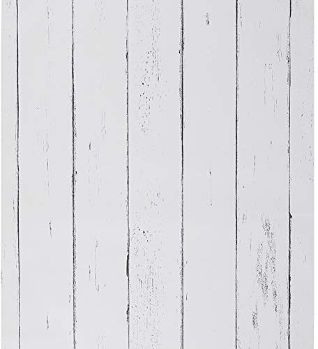 Papel Pintado Autoadhesivo de Madera Blanco a Rayas - Pelar y Pegar Papel Tapiz Removible Para Cocina, Sala, Gabinete - 44,5x1000cm