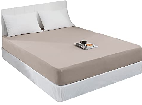 Mixibaby Spannbettlaken Jersey Spannbetttuch 100% Baumwolle Bettlaken Spannbettuch Laken 28 Farben, Größe:200 x 200 cm, Farbe:Beige