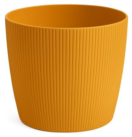 Home Garden Ornaments Decorative Plant Pots Indoor – Striped Indoor Plant Pot for Home and Garden (Diameter 18cm, Mustard)