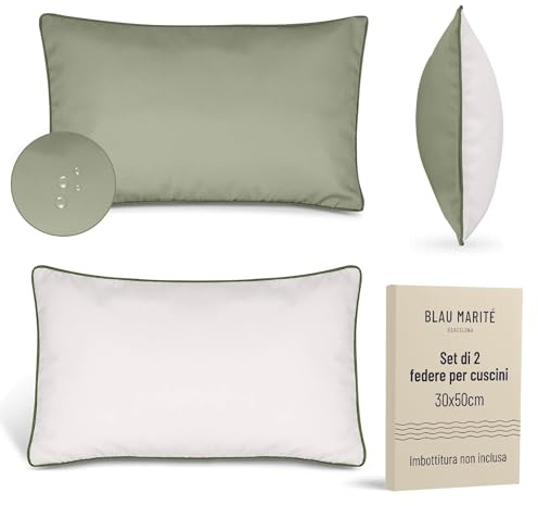 Blau Marité Set 2 Fundas Cojín Decorativo Impermeables y Anti-Manchas. Transpirables. Suaves y agradables al Tacto. Ideal para decoración de Interior y Exterior. (30x50 cms, Verde)