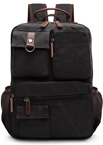 DORRISO Män Ryggsäck för bärbar dator för män reser Canvas Ryggsäck College Rucksack Skola Ryggsäck för bärbar dator passar 15,6 tums bärbar datorväska Vandring Business Casual Vacation Climbing Canvas Bag Svart