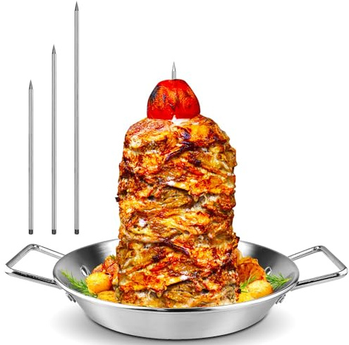 Al Pastor Skewer for Grill, 304 Stainless Steel Vertical BBQ Stand with 3 Removable Spikes (6,8,10,12,14) - Heavy-Duty Shawarma Rotisserie for Tacos, Gyros, Kebabs, Smoker Oven