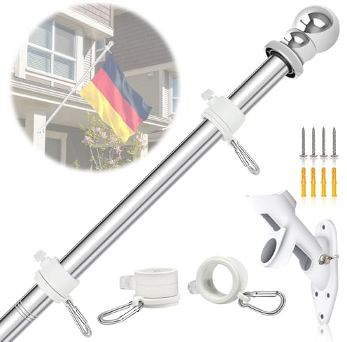 NQ Fahnenmast Stabil 1.5M (5FT),Fahnenmast aus Edelstahl mit Fahnenhalter für zu Hause Garten,Fahnenstange Set Wandhalterung Silber Flag Pole