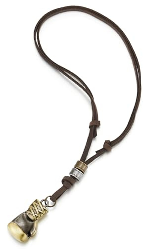 Hombre Guante de Boxeo Colgante Collar con Cordón de Marrón Cuero Ajustable