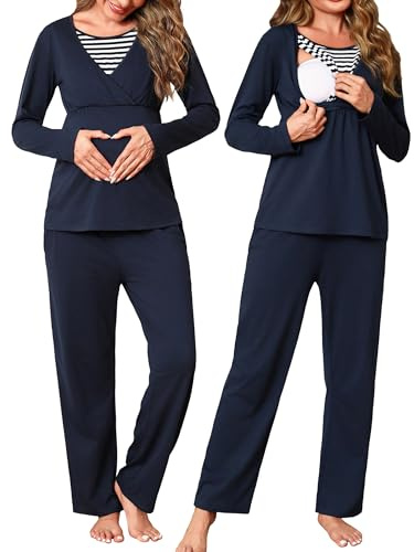 Amningspyjamas för kvinnor, vinter, mammakyjamas, mammakyjamas, bomull, gravid graviditet set S-XXL