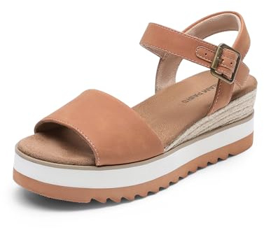 DREAM PAIRS Sandali con Zeppa e Plateau con Cinturino alla Caviglia e Fibbia a Punta Aperta da Donna,Size 40,Abbronzatura,DWUMPS2504
