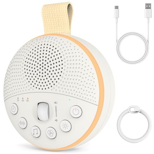 White Noise Machine, Portable Sleep Aid Sound Machine with Night Light 21 Soothing Sounds for Baby and Adults, 1800mAh Battery, Sleep Machines Memory Function, Travel Gift USB Rechargeable