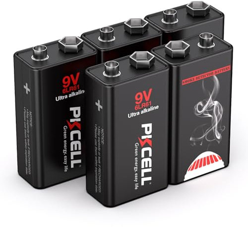 PKCELL Blockbatterie 9V 6LR61 Alkaline batterien für rauchmelder,detektor,5 Stück