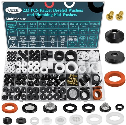 KEZE 233 pièces Kit assortiment de rondelles pour plomberie et robinets pour robinets d'arrosage, de jardin extérieurs, séparateurs, joints d'étanchéité