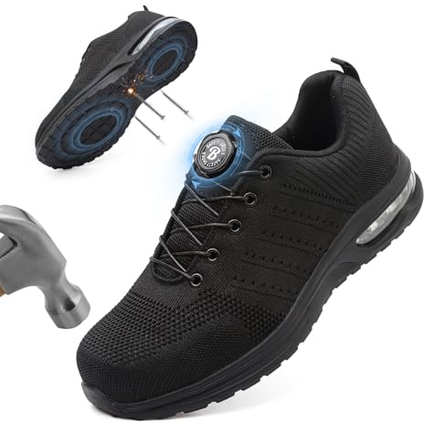 Safety Trainers Men Women Steel Toe Cap Trainers Ladies Safety Shoes Work Shoes Mens Steel Toe Non Slip Breathable Work Boots Fashion Protective Boots Black