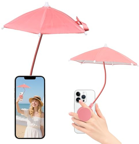 Magnetic Umbrella Sunshade Collapsible Expandable Phone Grip Holder Stand, for Magsafe Phone Grip with Umbrella for Phone, Magnetic Phone Grip with Flexible Angle Design, for iPhone 12-16 Series, Pink
