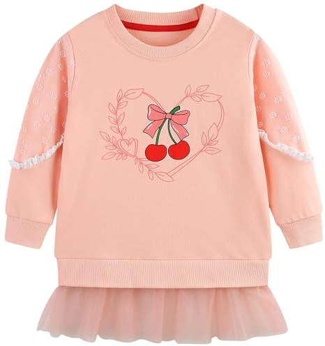 Tokeya Tröja Flickor Bomull Utan Huva Pullover Långärmad Tröja Avslappnad Söt T-shirt Tecknat Rundhalsad Komfort Pullover Toppar Kläder Flicka för Barn 2–7 år, Rosa, 4-5 år