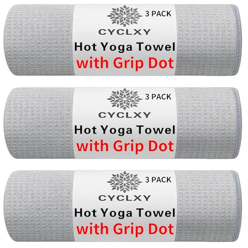 CYCLXY 3 Pack Yoga Mat Towels with Grip Dot, Hot Yoga Towel Non Slip Yoga Mat Towel Non-Slip Sweat Absorbent Anti-Slip Yoga Towel for Bikram,Pilates