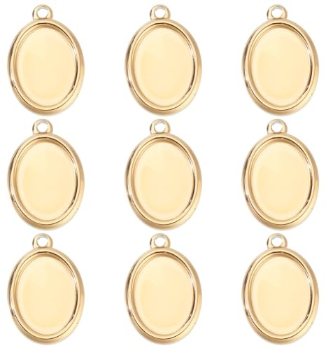 Beebeecraft 10 pz Cabochon con Ciondoli 304 Acciaio Inossidabile 14x10mm | Placcati in Oro 18K Vassoi Vuoti Base per La Creazione di Gioielli Cammeo Commemorativo Cornice per Foto Collana