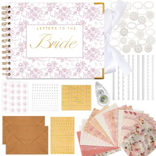 Humyoun Libro de invitados de boda con cartas a la novia, álbum de recuerdos de boda nupcial de bricolaje con papel en blanco, álbum de recortes, álbum de fotos, firma de invitados con pegatinas de