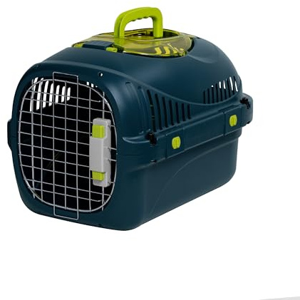 Peluvio SAFY Trasportino Rigido per Gatti e Cani fino a 5 kg per Auto, Ventilato, Facile da Pulire, con Apertura Superiore per Controllo, Maniglia, Porta in Metallo con Doppia Sicura e Ciotola Inclusa