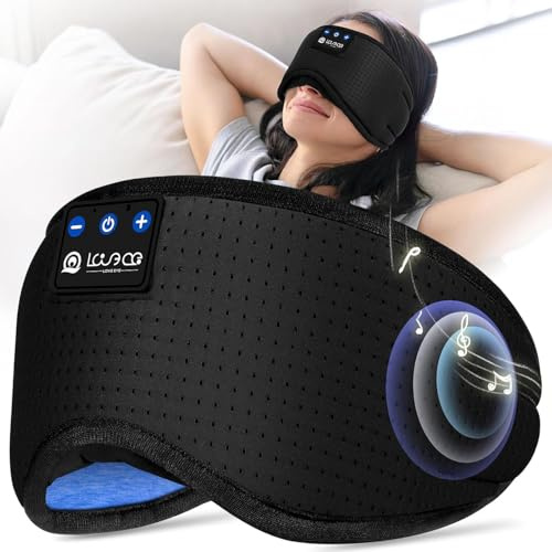 LOVE EYE Masque de Sommeil Bluetooth avec Écouteurs Sans Fil, Bandeau Audio 100% Occultant, Ultra Doux et Respirant, pour Voyage, Yoga et Méditation, Noir en Coton