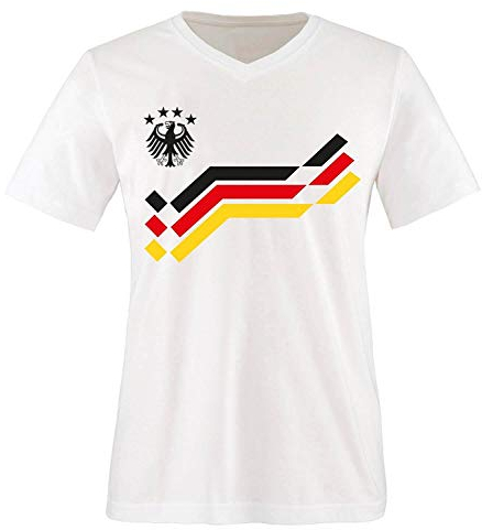 Comedy Shirts EM 2016 - Retro-Trikot - WUNSCHDRUCK - Herren V-Neck T-Shirt - Weiss/Schwarz-Rot-Gelb Gr. XXL