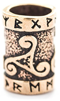 Battle-Merchant - Mittelalterliche Bartperle mit Runen und Triskele aus Bronze - Authentischer Wikinger Schmuck für Reenactment, LARP und Mittelalter Fans