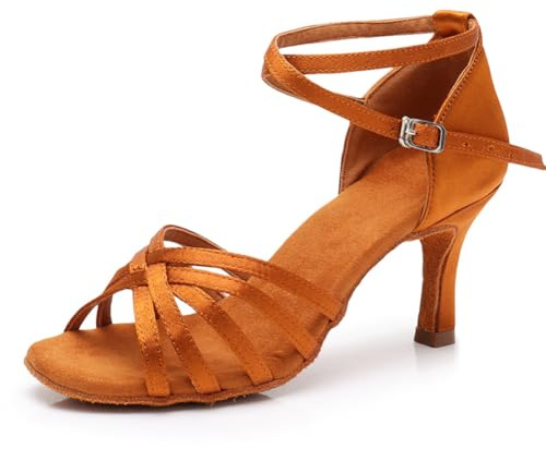 MSMAX Women Tan Latin Dancing Shoes High Heel Character Ballroom Dance Shoe for Women 8 M US Women