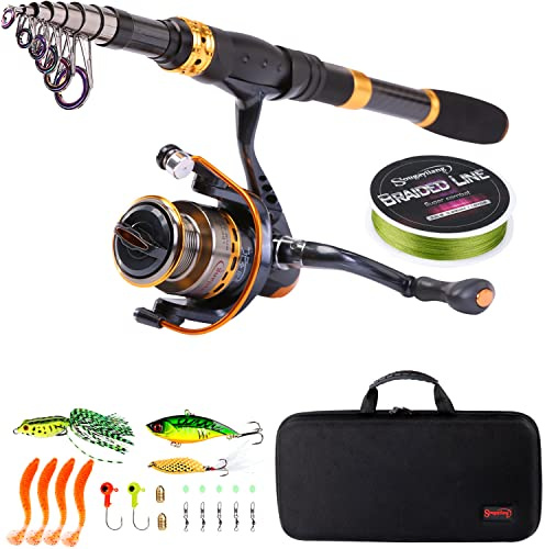 Sougayilang télescopique Canne à pêche Reel Combos Portable Pêche Pole avec Moulinet de pêche Sac de Transport pour Voyage à l'eau salée Pêche d'eau Douce