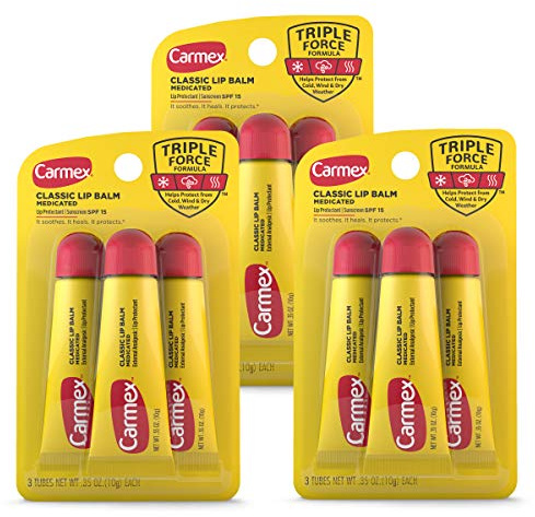 Carmex Classic Medicated Lip Balm Tubes, Lip Moisturizer for Chapped Lips, 9 Count (3 Packs of 3)
