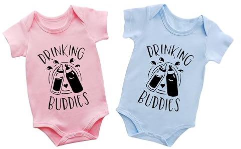 AOUYOA Baby Twins Bodysuits Drinking Buddies Newborn Baby Clothes Cute Toddler Outfits Infant Twin Unisex Romper(pb buddies 6m)