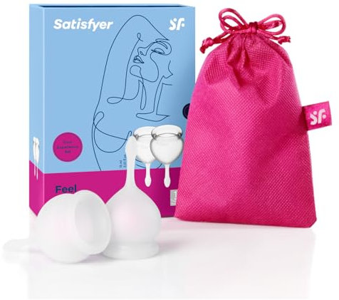 Satisfyer Feel Good copa menstrual 2 piezas | Copas menstruales reutilizables y sostenibles, 15 y 20 ml | Fáciles de limpiar y cómodas | Silicona médica de protección duradera: Transparente