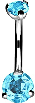 PIERCINGLINE Bauchnabelpiercing mit Gewinde ZWEI KRISTALLE Bananabell Banane Silberfarben Hellblau