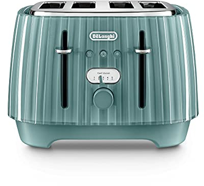 De'Longhi Ballerina Toaster, 4 Slot Toaster, Reheat, 5 Browning Settings, Defrost and Cancel Functions, Pull Crumb Tray, CTD4003.GR, 1800W, UK PLUG, Green