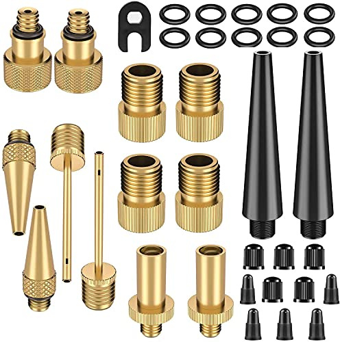 35PCS Bike pump adaptor,tyre inflator adaptor for Balls/Bikes, with Ball Pump/Air Pump/Compressor Adapter Tire Valve Cap,DV SV AV Bicycle Air Pump Inflation Needle Nozzle Kit