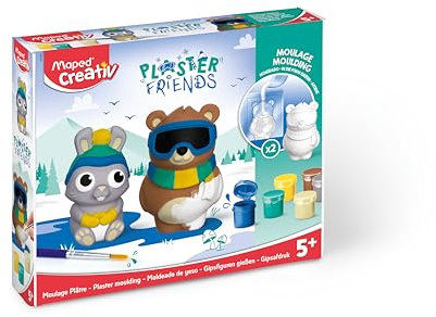 Maped Creative Plaster Friends Plaster Figures Craft Set Winter Rabbit & Bear Includes 2x Moulds for Figures 9 cm, Plaster, 6 x Colourful, 1 Set